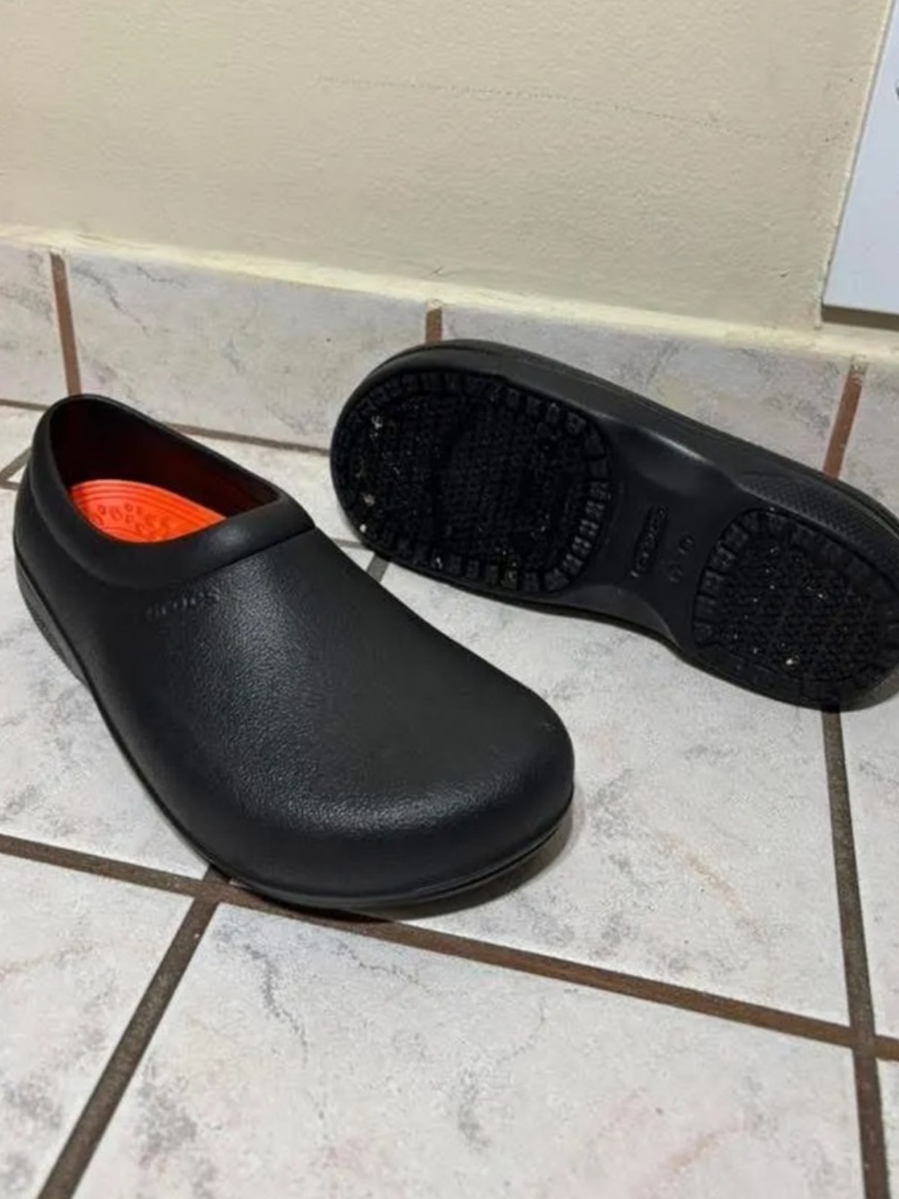 CROCS Black Slip-On Clogs with Orange Insole